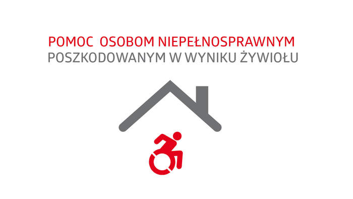 Baner programu - piktogram osoby na wózku nad nią dach domu. 
