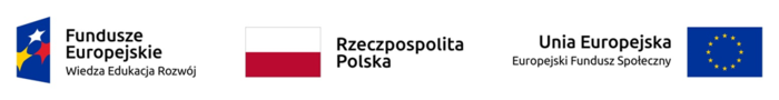 Logotyp przedstawiający od lewej logo i napis Fundusze Europejskie wiedza edukacja rozwój, flaga Polski i napis Rzeczpospolita Polska, napis Unia Europejska Europejski Fundusz społeczny i plaga unii europejskiej